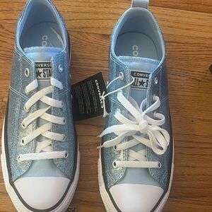 Converse Kids Low Top Sneakers in Sparkle Light Blue and White